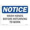 Signmission OSHA Sign, Wash Hands Before Returning To Work, 14in X 10in Rigid Plastic, 10" W, 14" L, Landscape OS-NS-P-1014-L-18942 - alternate 1